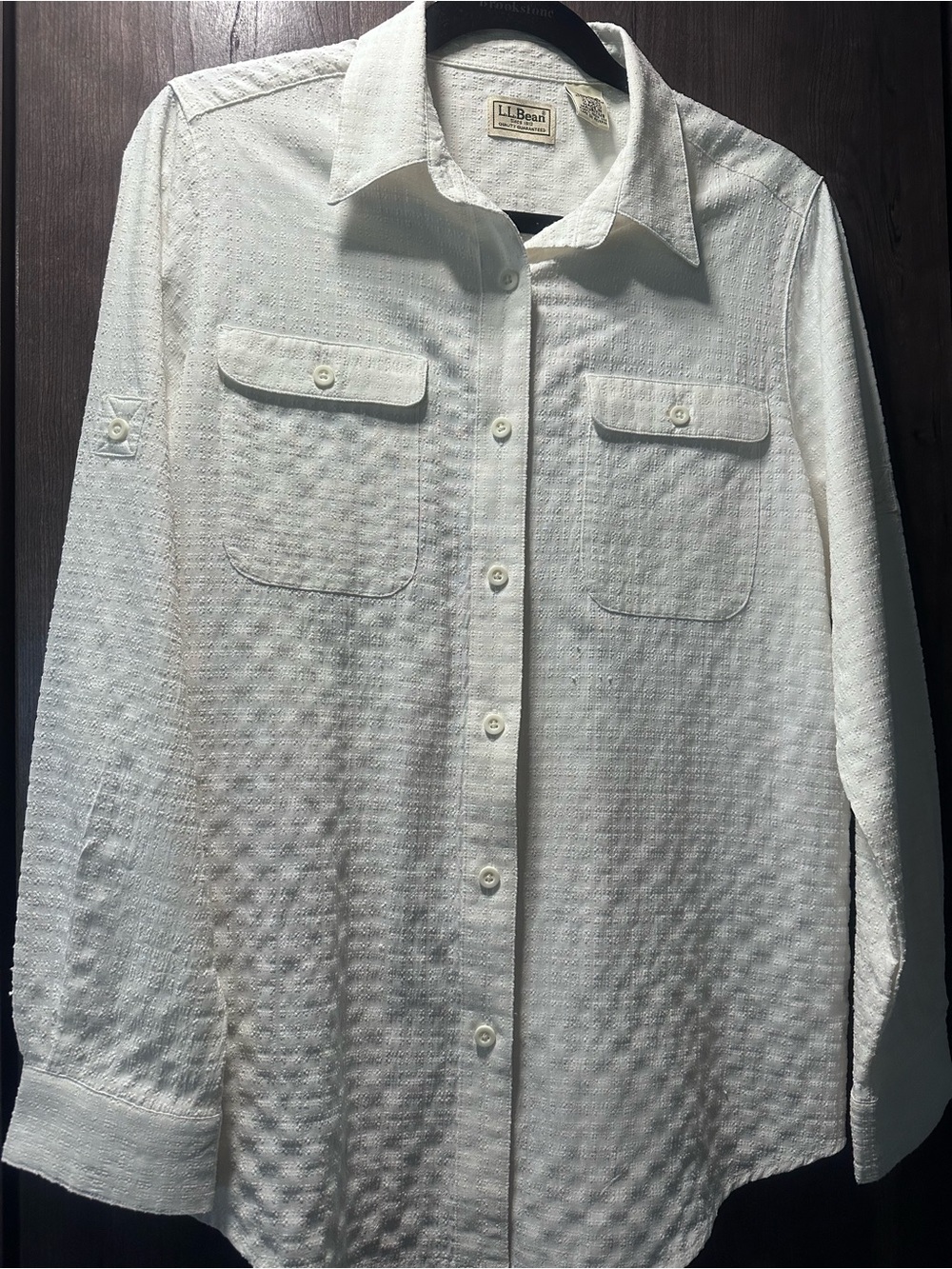 L L Bean Ladies Textured White Blouse Size Medium